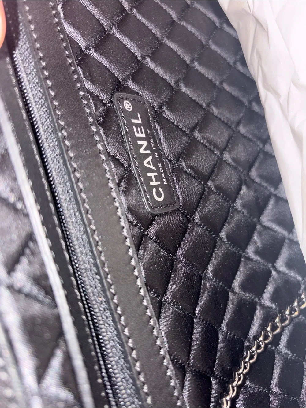 Chanel tote bag  07A Small Tote in black leather with silver chain